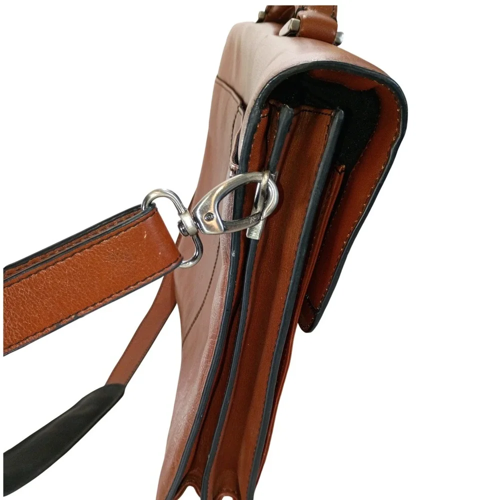 Kenneth Cole Reaction Brown Leather Briefcase Messenger Bag Laptop Work Bag‎